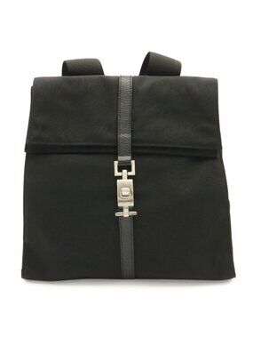 Gucci Jackie Backpack Nylon Leather Black Silver